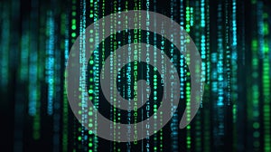 Generative AI Abstract Data Stream Background with Binary Code Glowing Digits Information Flow and Digital Network