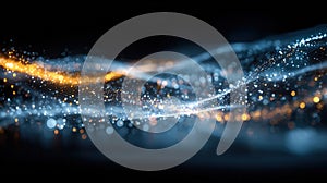 Generative AI Abstract Data Stream Visualization with Flowing Particles on a Dark Background Representing Digital