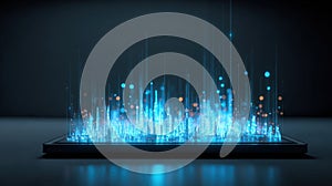 Generative AI Abstract Data Visualization on Device Digital Information Cloud Computing Future Technology Concept