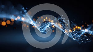 Generative AI Abstract Network Connection Visualizing Data Flow with Glowing Nodes and Lines on a Dark Background