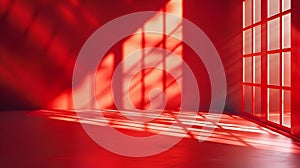 Generative AI Abstract red studio background for product presentation Backdrop with shadows of window for display