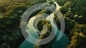 Generative AI Aerial top view of winding river Aa in forest Starkriet SomerenEind NoordBrabant Netherlands busines