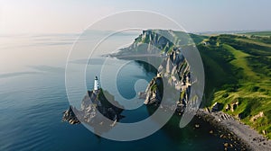 Generative AI Aerial view of the Aniva Lighthouse Sakhalin Island Russia business concept.