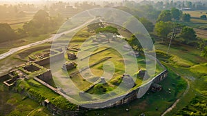 Generative AI Aerial view of Behular Bashor Ghor a famous and touristic archeological site in Bogra Rajshahi Bangl photo