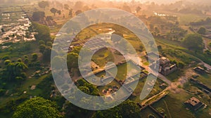 Generative AI Aerial view of Behular Bashor Ghor a famous and touristic archeological site in Bogra Rajshahi Bangl photo