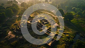 Generative AI Aerial view of Behular Bashor Ghor a famous and touristic archeological site in Bogra Rajshahi Bangl photo