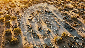 Generative AI Aerial view of DavisMonthan boneyard in desert landscape Arizona USA business concept.