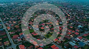Generative AI Aerial view of suburban residential area with gridlike pattern Ogun State Nigeria business concept. photo