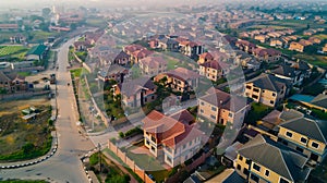 Generative AI Aerial view of urban residential community with high density housing and lined roads Ogun State Nige photo