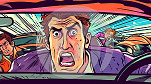 Generative AI Angry Driver Man Showing-