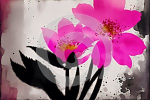 Abstract floral background with different flowers. watercolor painting background. Digital art, Generative AI