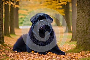 Portrait of a beautiful dog dog playing in the park. Generative AI photo