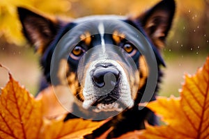 Portrait of a beautiful dog standing in the park. Generative AI photo