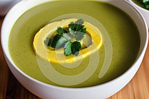 Pumpkin soup with cream and parsley. Creamy tomato soup. Chicken noodle soup. Generative AI
