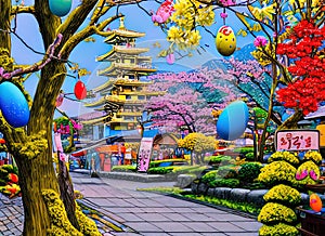 Easter Holiday Scene in Sendai,Miyagi,Japan. photo