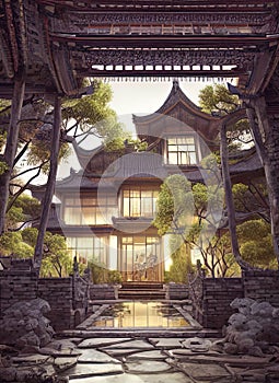 Fictional Mansion in Huayin, Shaanxi, China. photo