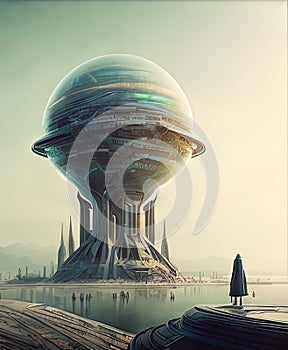 Hamadan, Hamad?n, Iran Futuristic Cityscape. Generative AI. photo