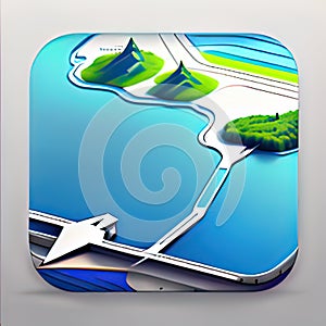 Maps & Navigation Software App Style Icon. Generative AI.