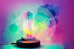 Vintage led light bulb on colorful watercolor splashes background. Watercolor paint. Digital art, Generative AI