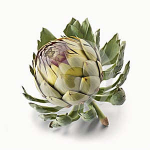 Generative AI, Artichoke isolated on white background, macro photorealistic illustration, agricultural vegetable. Nature organic