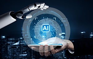 A generative AI displaying its own core processor and system analytics interface. Fermion