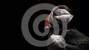 Generative AI Atlantic puffin Fratercula arctica from Norway portrait with negative space nesting business concept