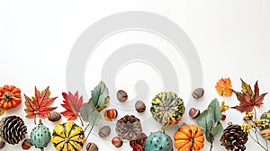 Generative AI Autumn holidays and sale background Thanksgiving Day greetings card Multicolored pumpkins autumn lea