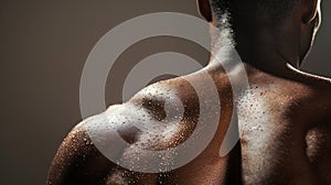 Generative AI Back Detailed texture of human skin Close up shot of young africanamerican male body Skincare bodyca