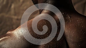 Generative AI Back Detailed texture of human skin Close up shot of young africanamerican male body Skincare bodyca photo