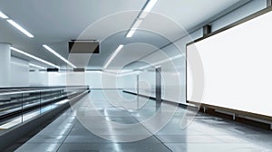 Generative AI A baggage claim area in a hall of a contemporary airport arrival zone with luggage conveyor belt and photo