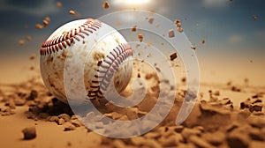 Generative AI, baseball ball in dry sand explosion, Pitchers Mound