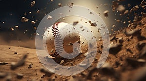 Generative AI, baseball ball in dry sand explosion, Pitchers Mound