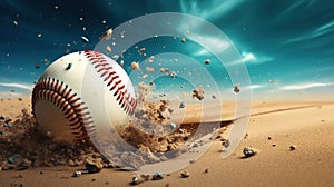 Generative AI, baseball ball in dry sand explosion, Pitchers Mound