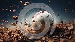 Generative AI, baseball ball in dry sand explosion, Pitchers Mound