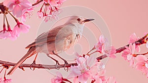 Generative AI beautiful bird Whiteheaded BulbulHypsipetes thompsoni with Cherry blossom pink sakura flower busines