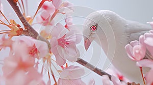 Generative AI beautiful bird Whiteheaded BulbulHypsipetes thompsoni with Cherry blossom pink sakura flower busines