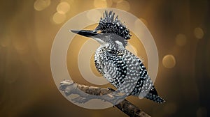 Generative AI Beautiful BirdCrested Kingfisher Megaceryle lugubris rest on branch in nature business concept.