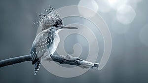 Generative AI Beautiful BirdCrested Kingfisher Megaceryle lugubris rest on branch in nature business concept.