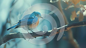 Generative AI Beautiful Blue Bird rest on branch business concept.