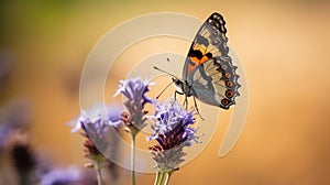 Generative AI : Beautiful butterfly perching on verbena flower