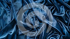 Generative AI Beautiful dark blue silk satin background Soft folds on shiny fabric Luxury background with copy spa