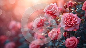 Generative AI Beautiful pink roses on a soft background business concept.