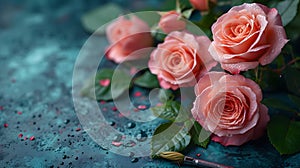 Generative AI Beautiful pink roses on a soft background business concept.