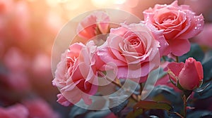 Generative AI Beautiful pink roses on a soft background business concept.