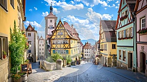 Generative AI Beautiful postcard view of the famous historic town of Rothenburg ob der Tauber on a sunny day with