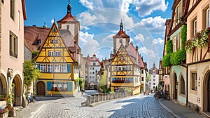 Generative AI Beautiful postcard view of the famous historic town of Rothenburg ob der Tauber on a sunny day with