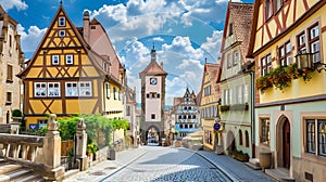 Generative AI Beautiful postcard view of the famous historic town of Rothenburg ob der Tauber on a sunny day with