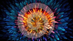 Generative AI, Beautiful rainbow colorful closeup feathers, photorealistic background, top view, aerial view.