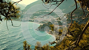 Generative AI Beautiful view from side ancient fortress of city Alanya to turquoise water sea bay coastal line hou