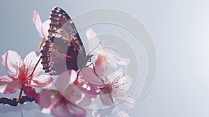 Generative AI Beauty butterfly with Cherry blossom pink sakura flower on white background business concept.